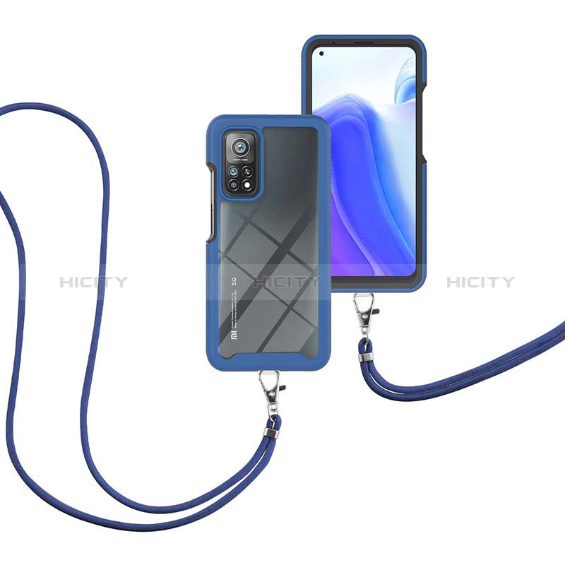 Coque Contour Silicone et Plastique Housse Etui Protection Integrale 360 Degres avec Laniere Strap pour Xiaomi Mi 10T 5G Plus