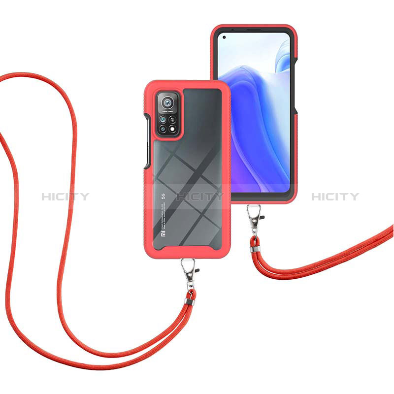 Coque Contour Silicone et Plastique Housse Etui Protection Integrale 360 Degres avec Laniere Strap pour Xiaomi Mi 10T 5G Rouge Plus