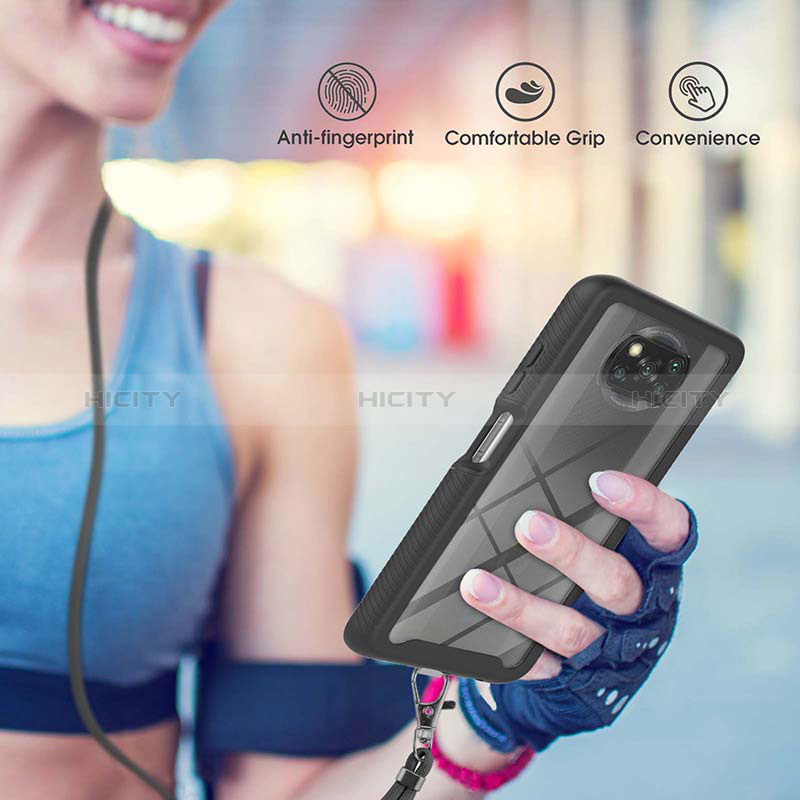 Coque Contour Silicone et Plastique Housse Etui Protection Integrale 360 Degres avec Laniere Strap pour Xiaomi Poco X3 NFC Plus