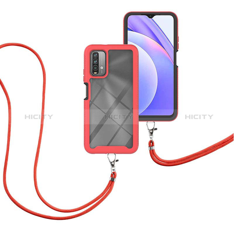 Coque Contour Silicone et Plastique Housse Etui Protection Integrale 360 Degres avec Laniere Strap pour Xiaomi Redmi 9T 4G Plus