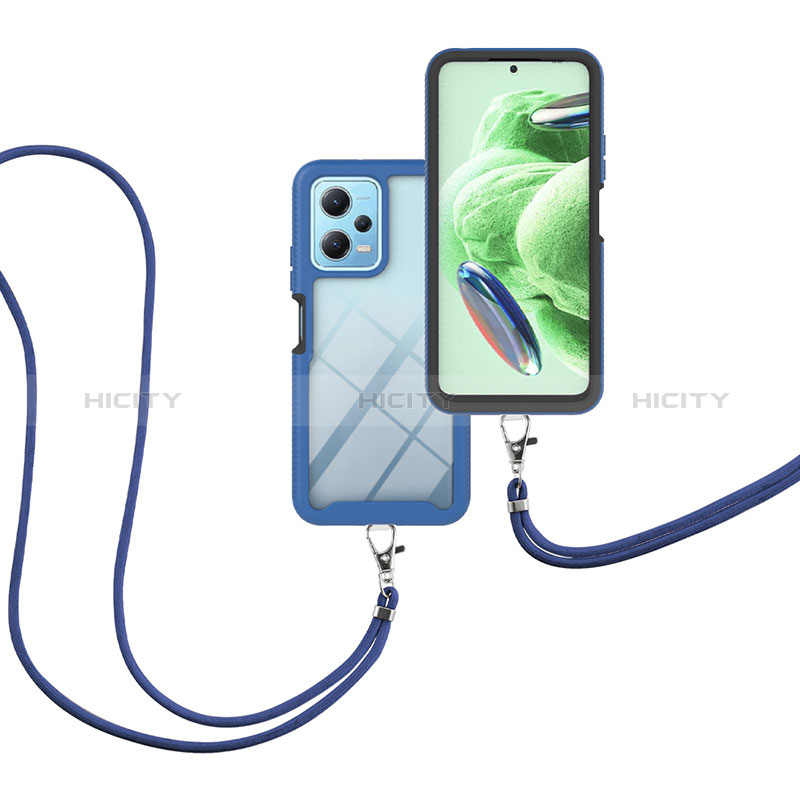 Coque Contour Silicone et Plastique Housse Etui Protection Integrale 360 Degres avec Laniere Strap pour Xiaomi Redmi Note 12 5G Plus