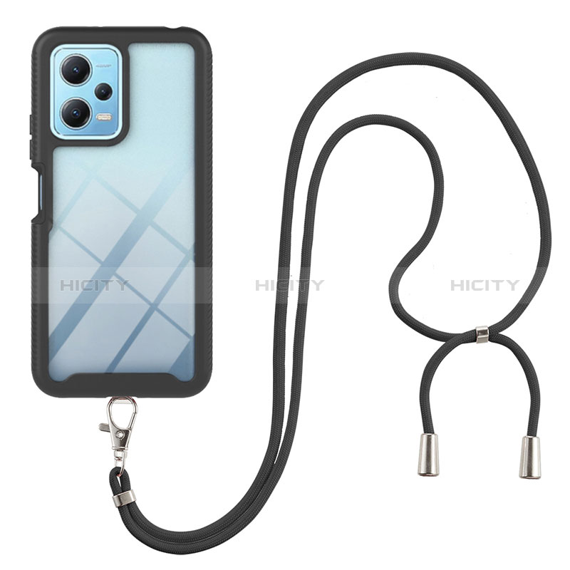 Coque Contour Silicone et Plastique Housse Etui Protection Integrale 360 Degres avec Laniere Strap pour Xiaomi Redmi Note 12 5G Plus