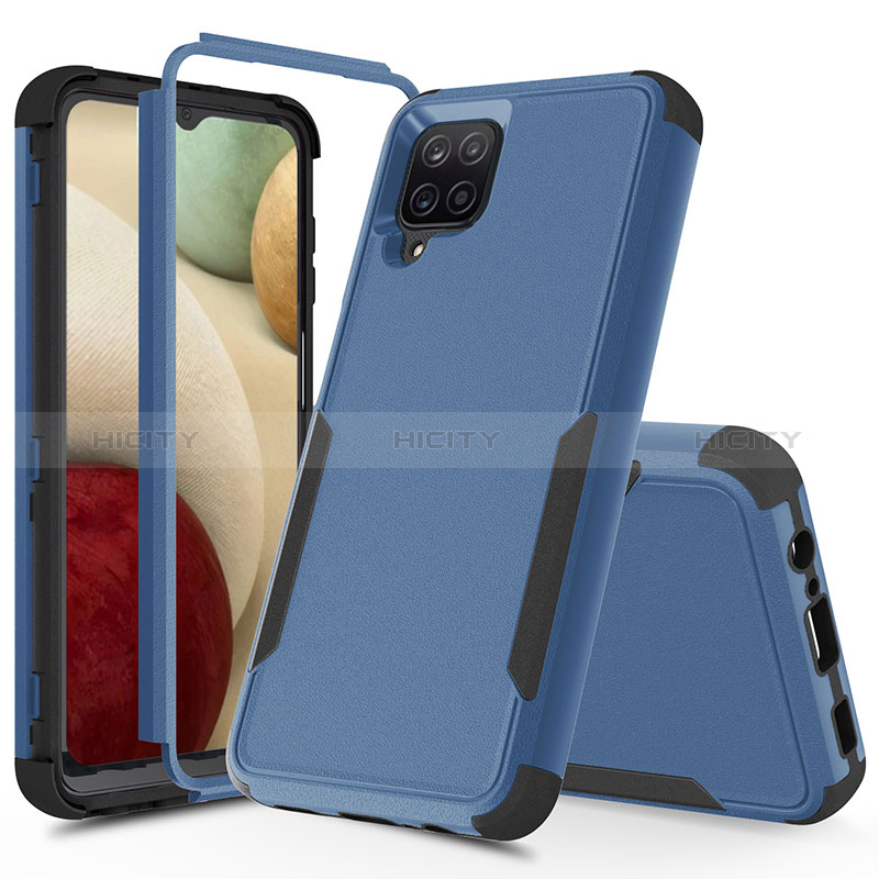 Coque Contour Silicone et Plastique Housse Etui Protection Integrale 360 Degres MQ1 pour Samsung Galaxy A12 Nacho Bleu et Noir Plus