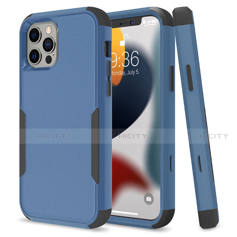Coque Contour Silicone et Plastique Housse Etui Protection Integrale 360 Degres pour Apple iPhone 13 Pro Bleu et Noir Plus