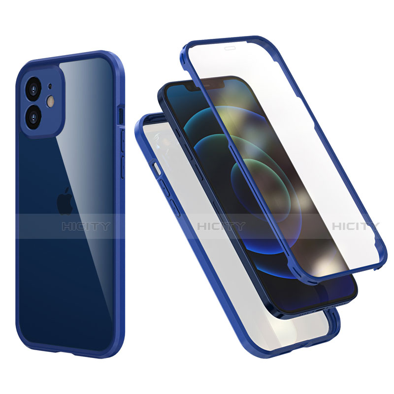 Coque Contour Silicone et Plastique Housse Etui Protection Integrale 360 Degres R05 pour Apple iPhone 12 Mini Bleu Plus
