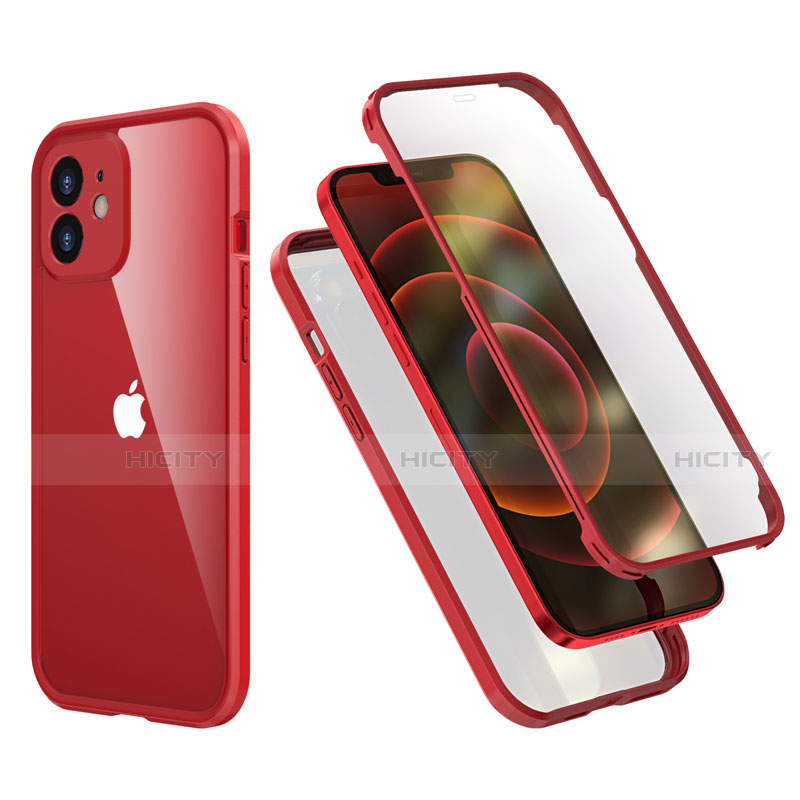 Coque Contour Silicone et Plastique Housse Etui Protection Integrale 360 Degres R05 pour Apple iPhone 12 Mini Rouge Plus
