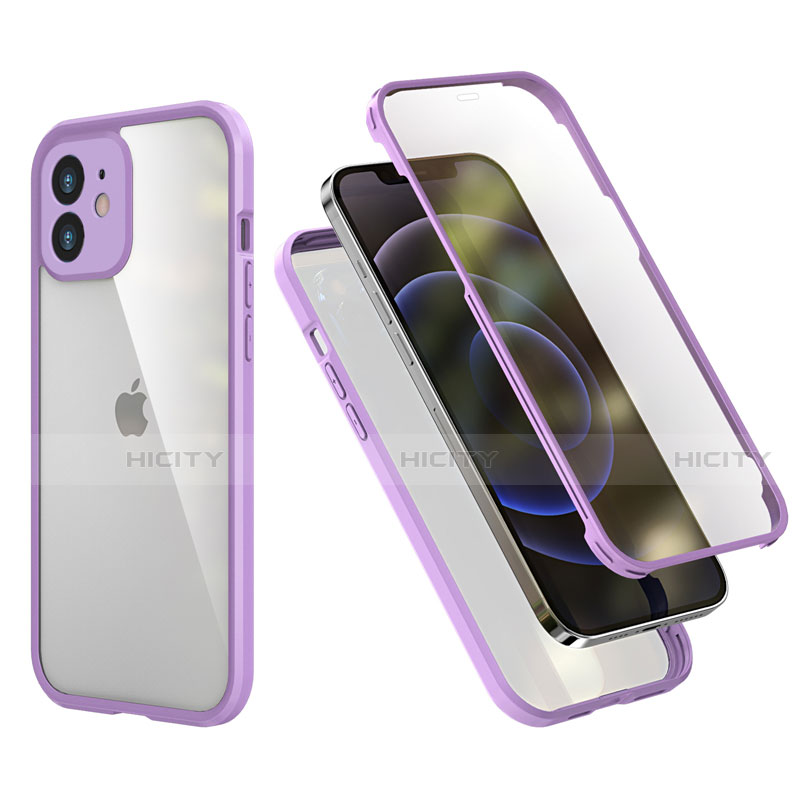 Coque Contour Silicone et Plastique Housse Etui Protection Integrale 360 Degres R05 pour Apple iPhone 12 Mini Violet Clair Plus