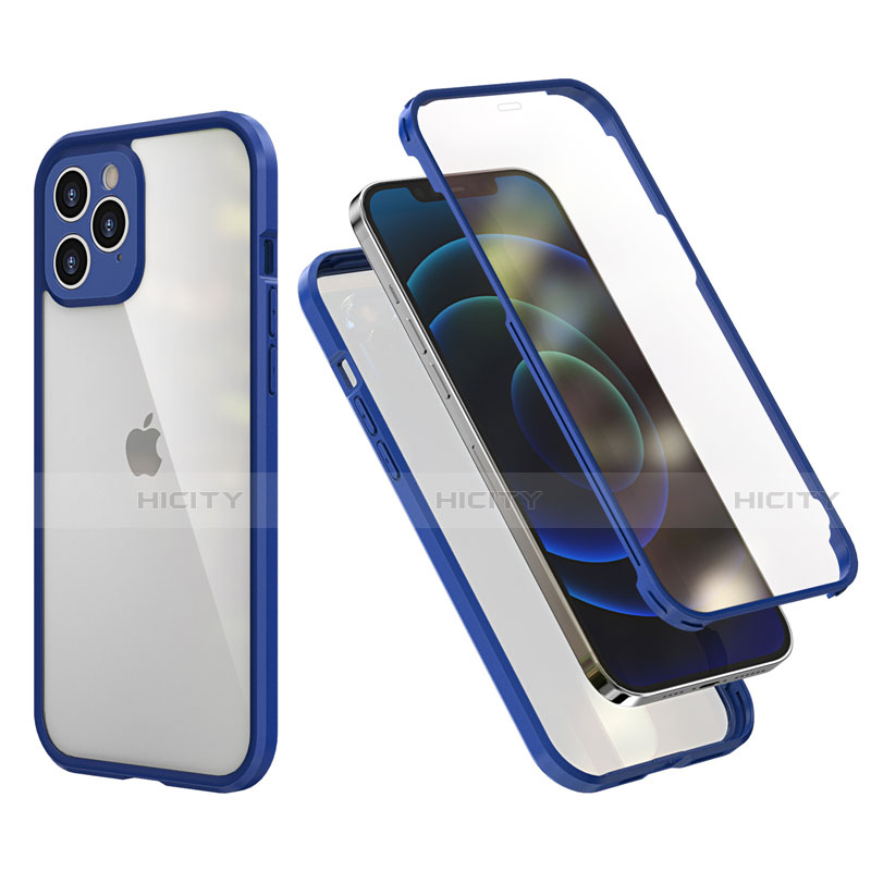 Coque Contour Silicone et Plastique Housse Etui Protection Integrale 360 Degres R05 pour Apple iPhone 12 Pro Bleu Plus