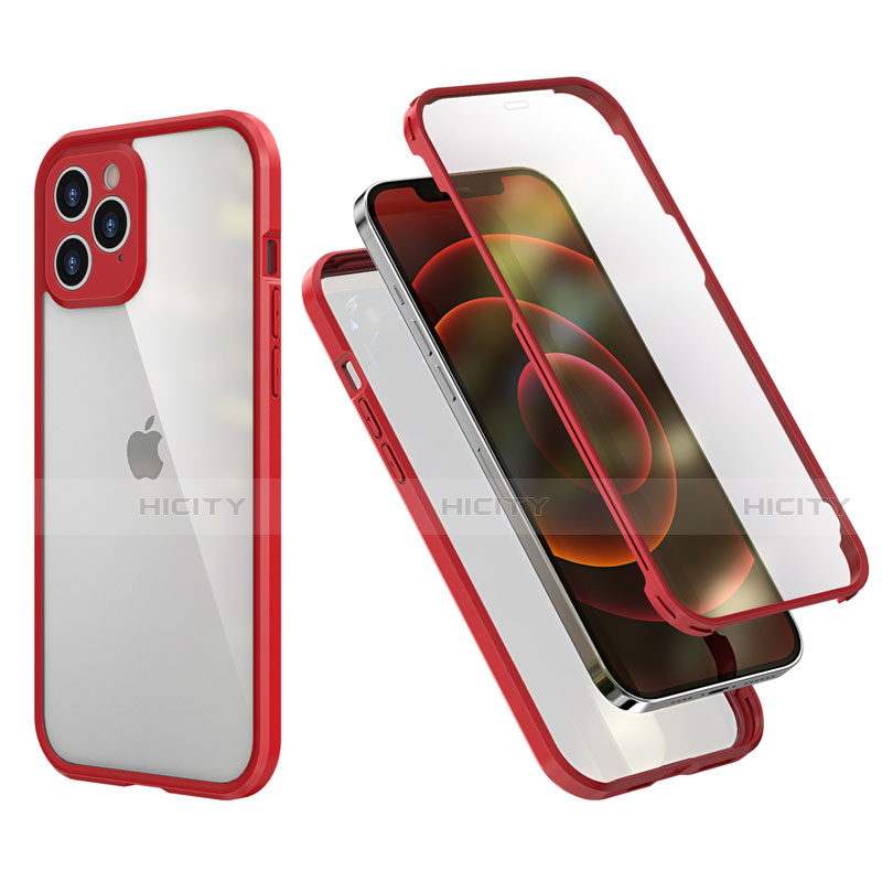 Coque Contour Silicone et Plastique Housse Etui Protection Integrale 360 Degres R05 pour Apple iPhone 12 Pro Max Rouge Plus