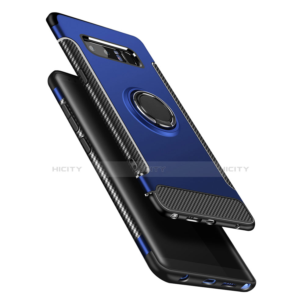 Coque Contour Silicone et Plastique Mat avec Support Bague Anneau A01 pour Samsung Galaxy Note 8 Bleu Plus