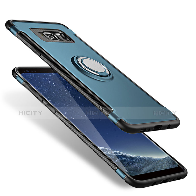 Coque Contour Silicone et Plastique Mat avec Support Bague Anneau A01 pour Samsung Galaxy S8 Plus Bleu Plus