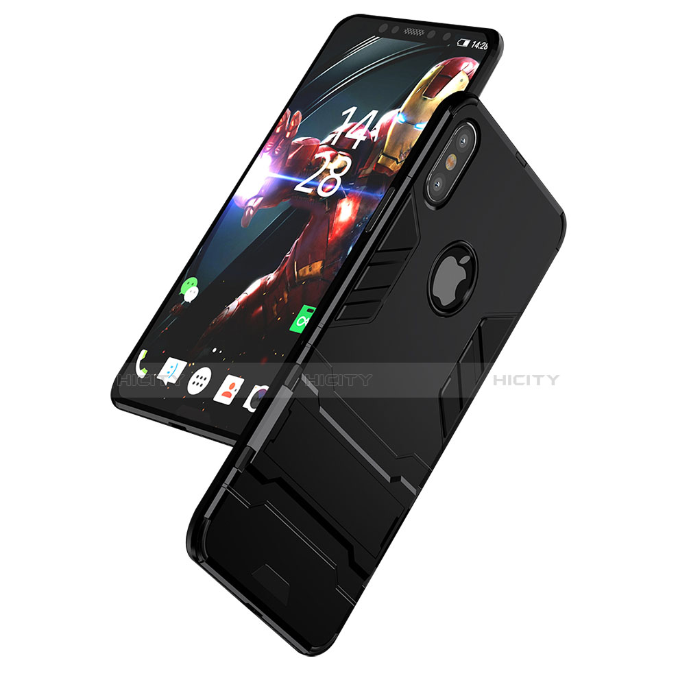 Coque Contour Silicone et Plastique Mat avec Support pour Apple iPhone X Noir Plus