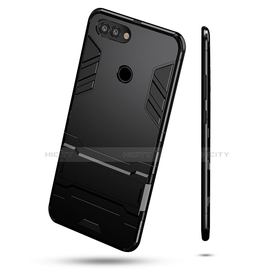 Coque Contour Silicone et Plastique Mat avec Support pour Huawei Enjoy 7S Noir Plus