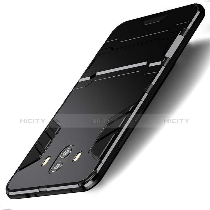 Coque Contour Silicone et Plastique Mat avec Support pour Huawei Mate 10 Noir Plus