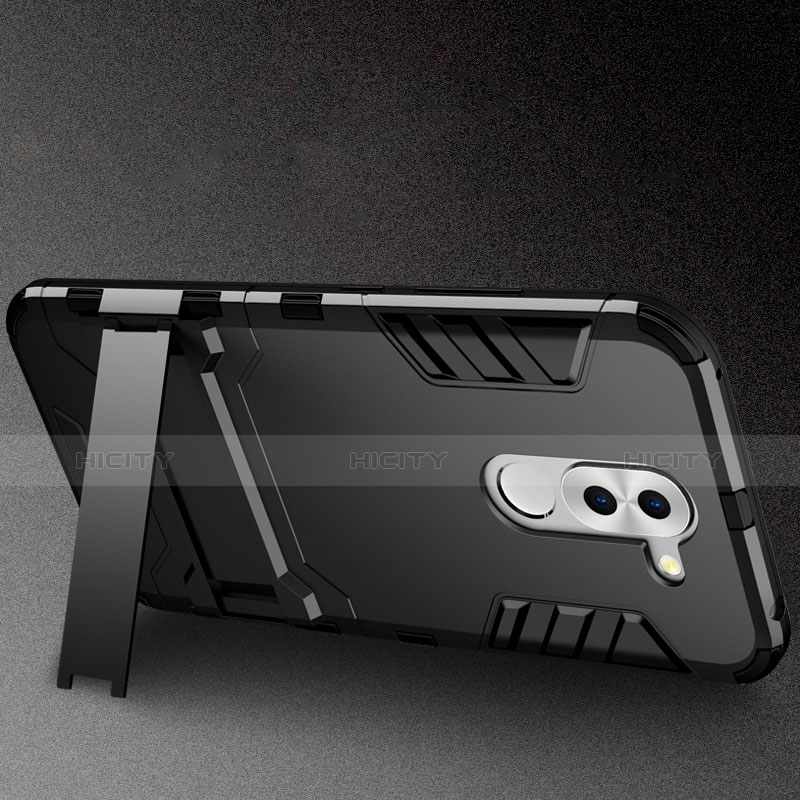 Coque Contour Silicone et Plastique Mat avec Support pour Huawei Mate 9 Lite Noir Plus