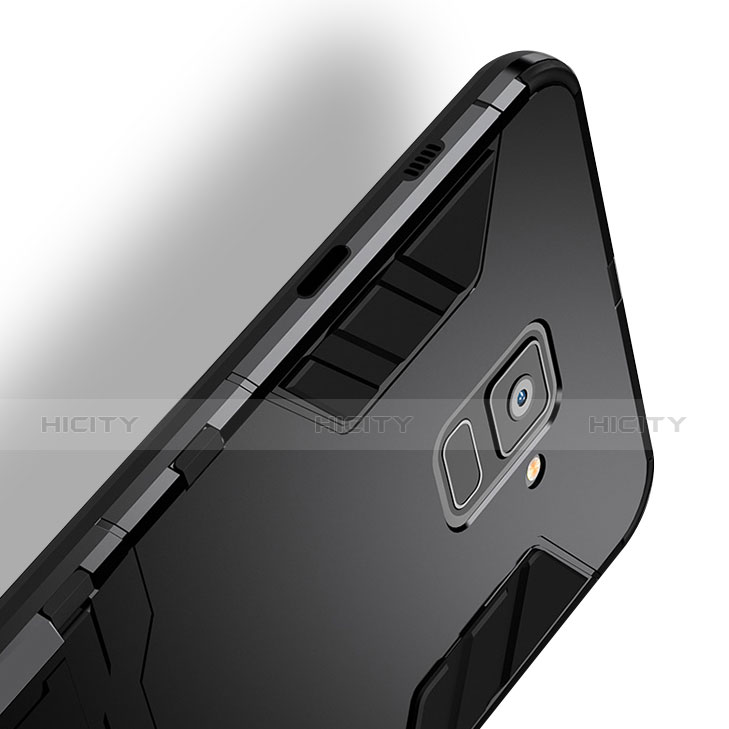 Coque Contour Silicone et Plastique Mat avec Support pour Samsung Galaxy A8 (2018) Duos A530F Noir Plus
