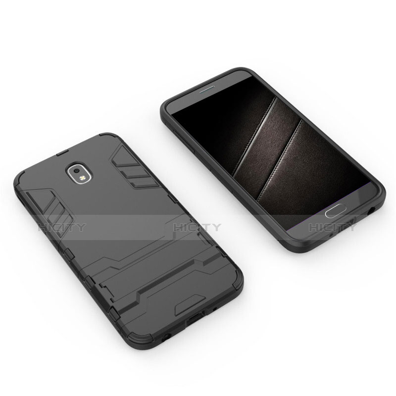 Coque Contour Silicone et Plastique Mat avec Support pour Samsung Galaxy J7 (2018) J737 Noir Plus