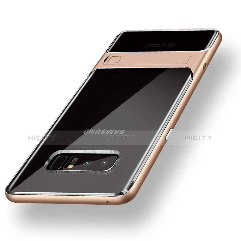 Coque Contour Silicone et Plastique Mat avec Support pour Samsung Galaxy Note 8 Duos N950F Or Plus