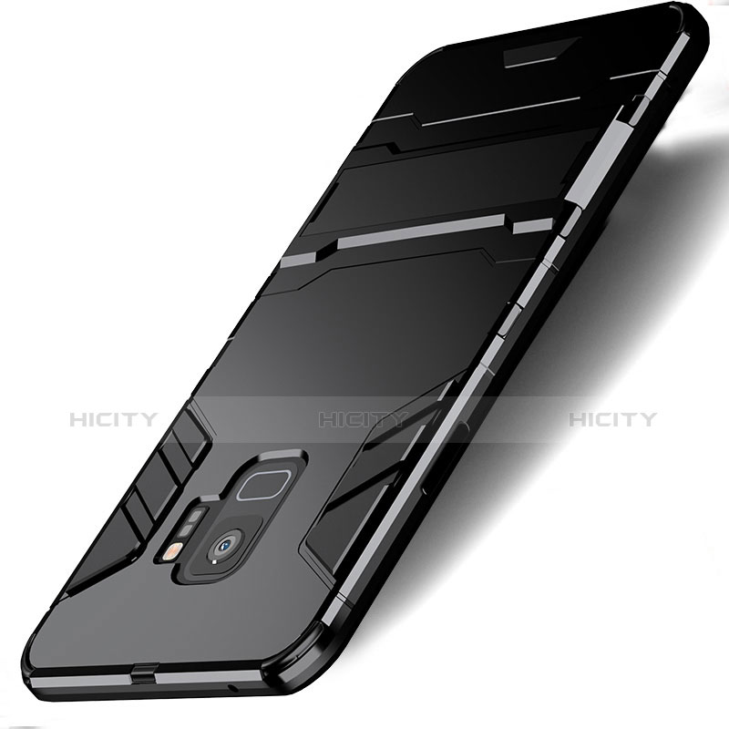 Coque Contour Silicone et Plastique Mat avec Support pour Samsung Galaxy S9 Noir Plus