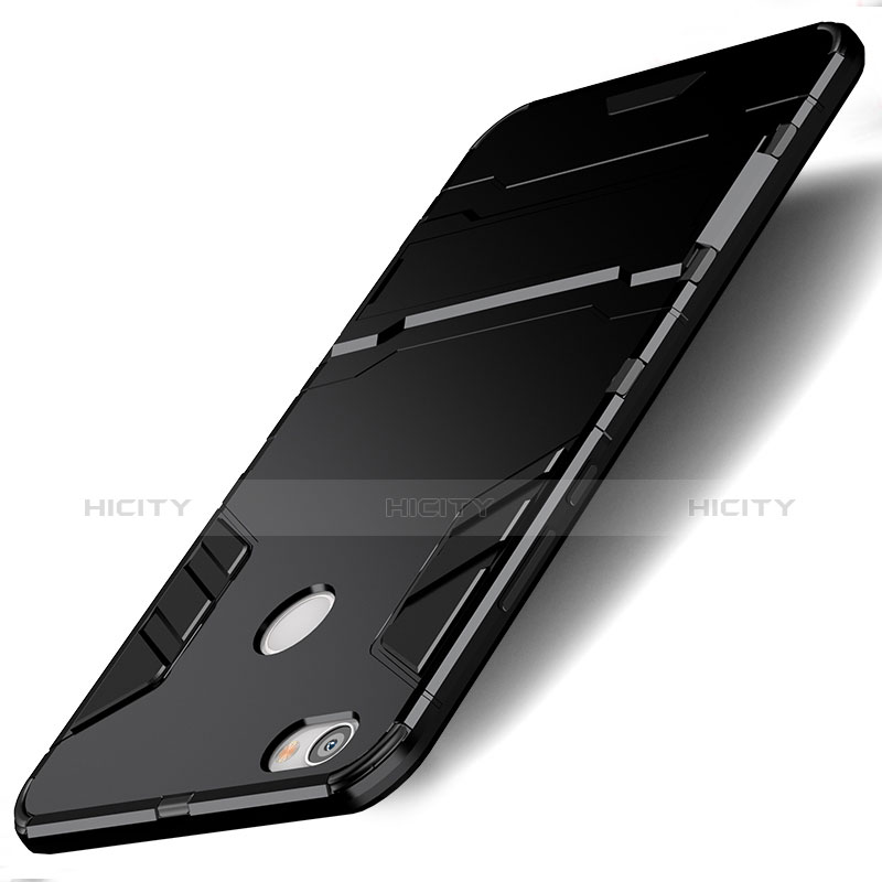 Coque Contour Silicone et Plastique Mat avec Support pour Xiaomi Redmi Y1 Noir Plus
