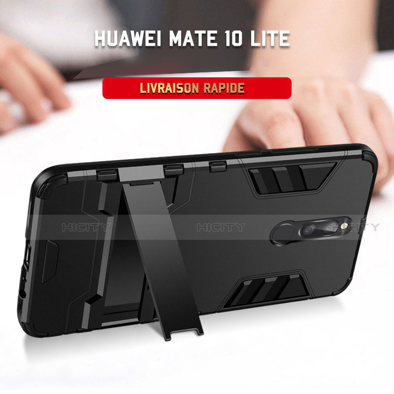 Coque Contour Silicone et Plastique Mat avec Support R01 pour Huawei G10 Noir Plus