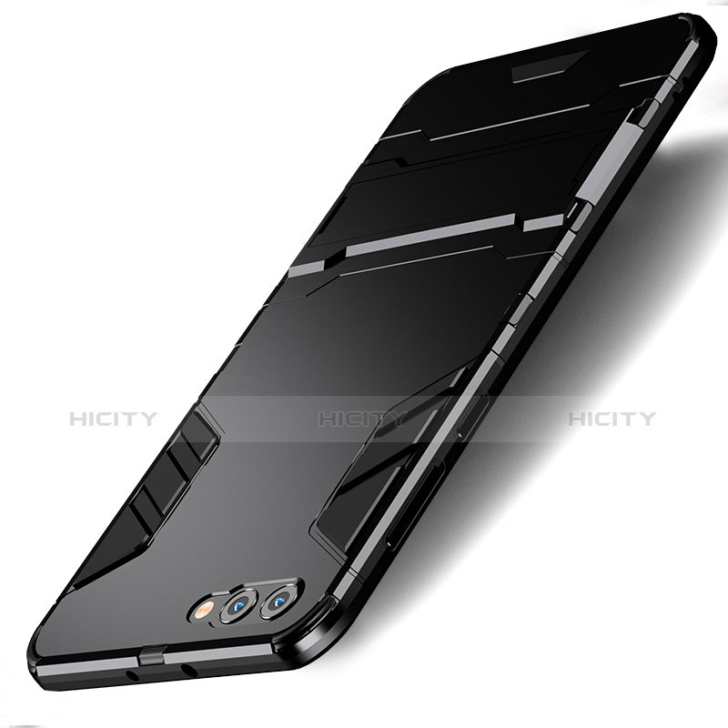 Coque Contour Silicone et Plastique Mat avec Support R01 pour Huawei Honor V10 Noir Plus