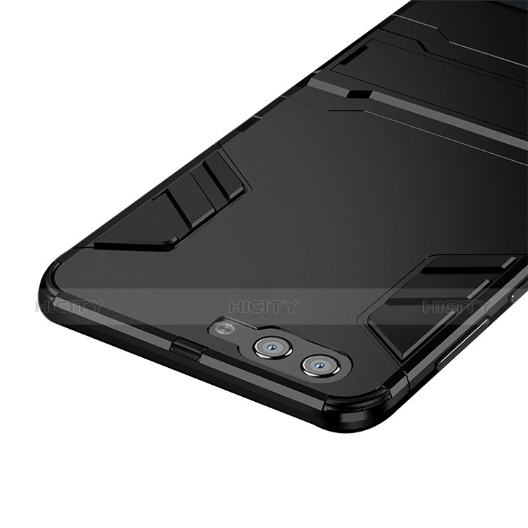 Coque Contour Silicone et Plastique Mat avec Support R01 pour Huawei Honor V10 Noir Plus