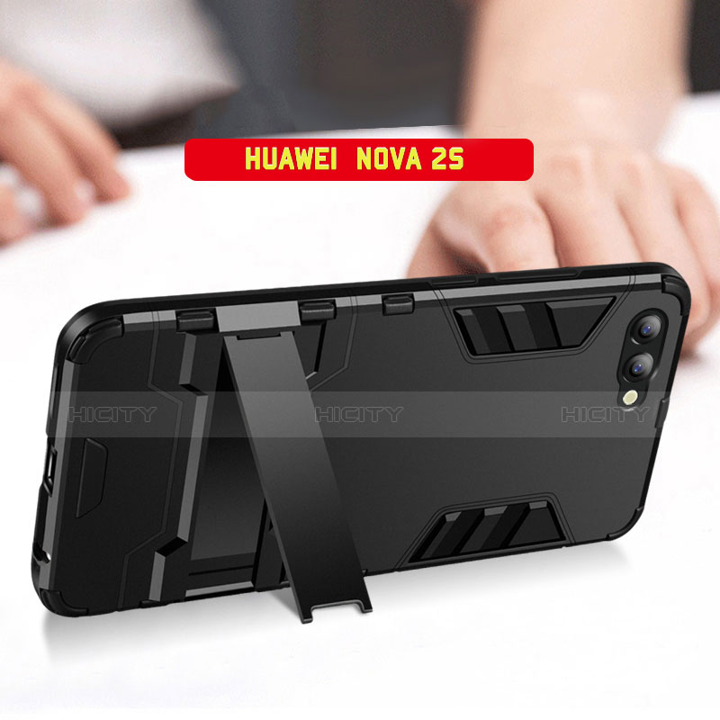 Coque Contour Silicone et Plastique Mat avec Support R01 pour Huawei Nova 2S Noir Plus