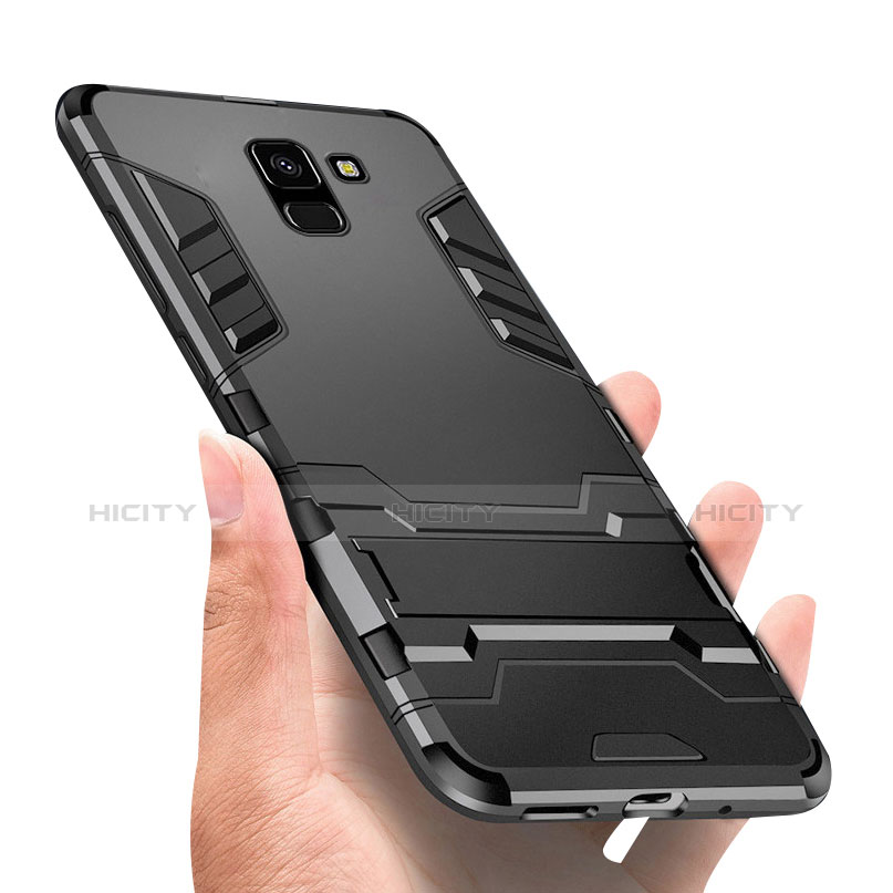 Coque Contour Silicone et Plastique Mat avec Support W01 pour Samsung Galaxy J6 (2018) J600F Noir Plus