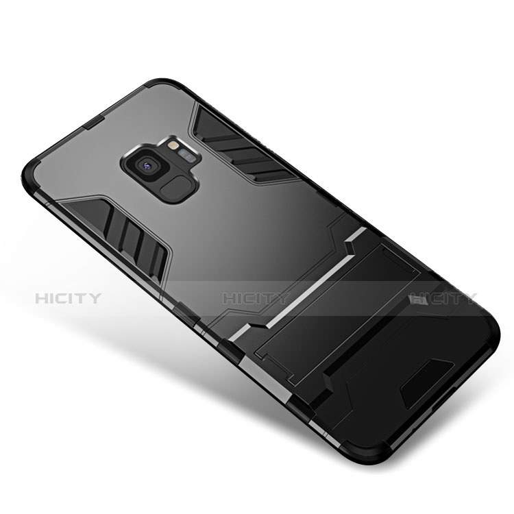 Coque Contour Silicone et Plastique Mat avec Support W01 pour Samsung Galaxy S9 Noir Plus