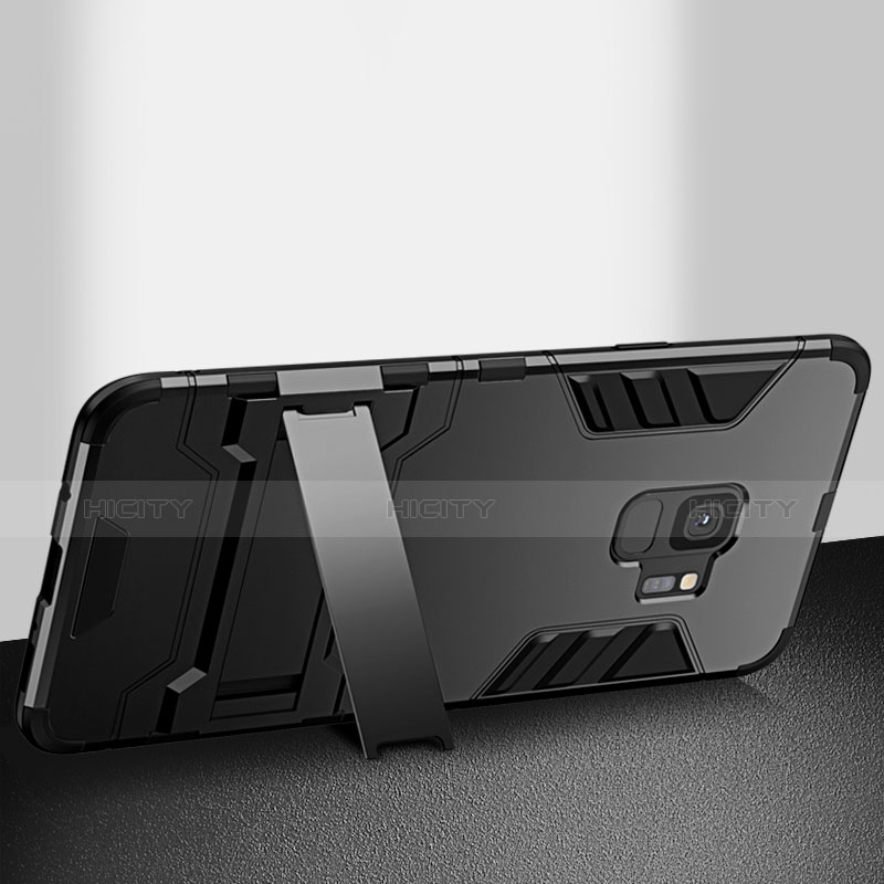 Coque Contour Silicone et Plastique Mat avec Support W01 pour Samsung Galaxy S9 Noir Plus