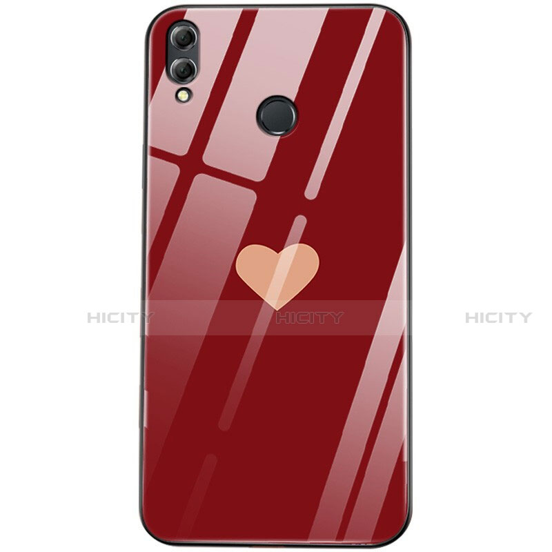 Coque Contour Silicone et Vitre Amour Coeur Miroir S04 pour Huawei Honor 8X Rouge Plus