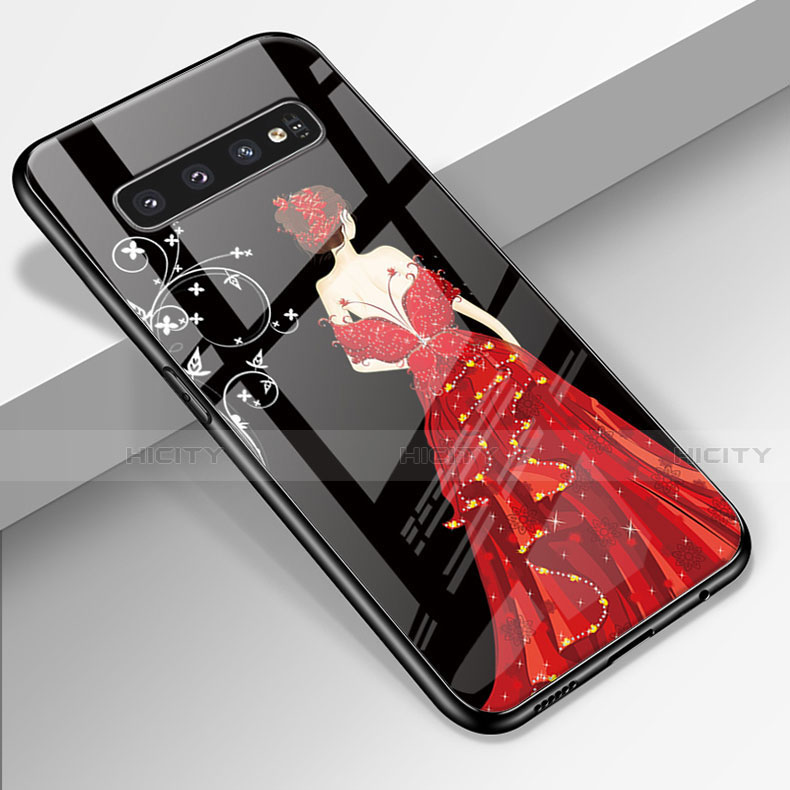 Coque Contour Silicone et Vitre Dos de Fille Miroir Etui Housse K01 pour Samsung Galaxy S10 5G Rouge et Noir Plus