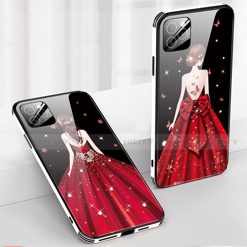 Coque Contour Silicone et Vitre Dos de Fille Miroir Etui Housse pour Apple iPhone 12 Pro Plus