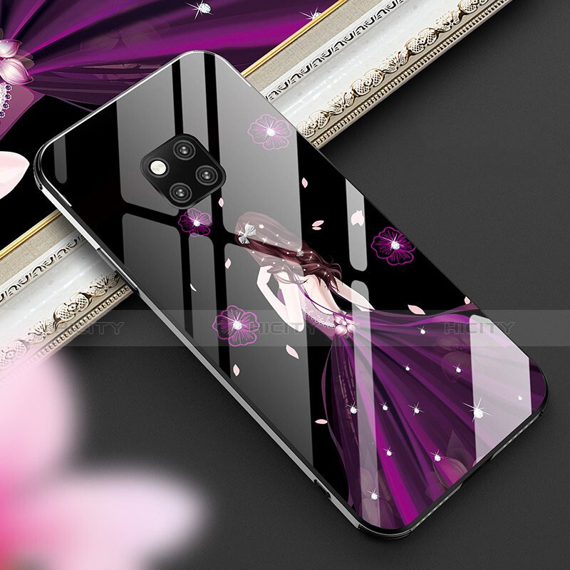 Coque Contour Silicone et Vitre Dos de Fille Miroir Etui Housse pour Huawei Mate 20 Pro Violet Plus