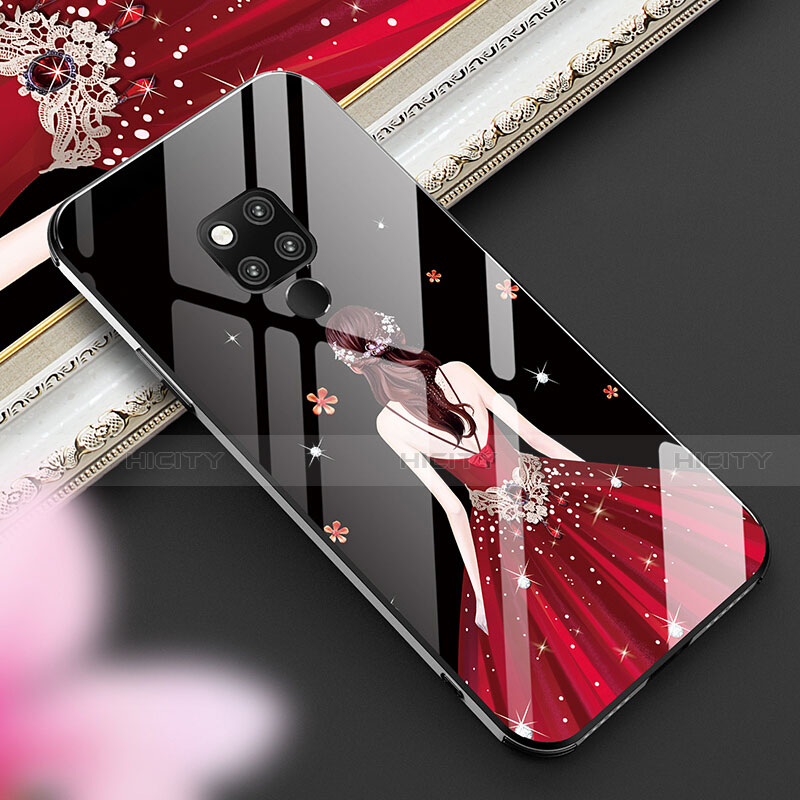 Coque Contour Silicone et Vitre Dos de Fille Miroir Etui Housse pour Huawei Mate 20 X 5G Rouge et Noir Plus