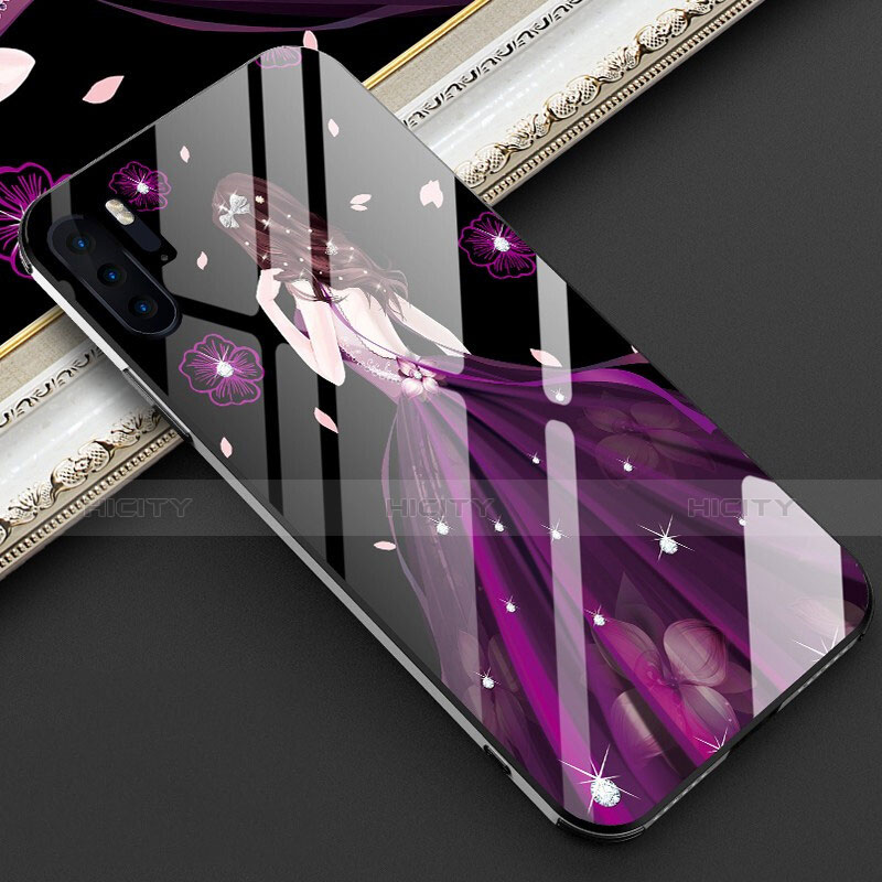 Coque Contour Silicone et Vitre Dos de Fille Miroir Etui Housse pour Huawei P30 Pro Violet Plus