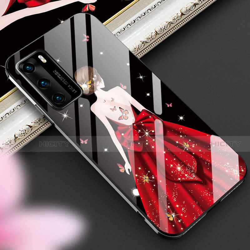 Coque Contour Silicone et Vitre Dos de Fille Miroir Etui Housse pour Huawei P40 Plus