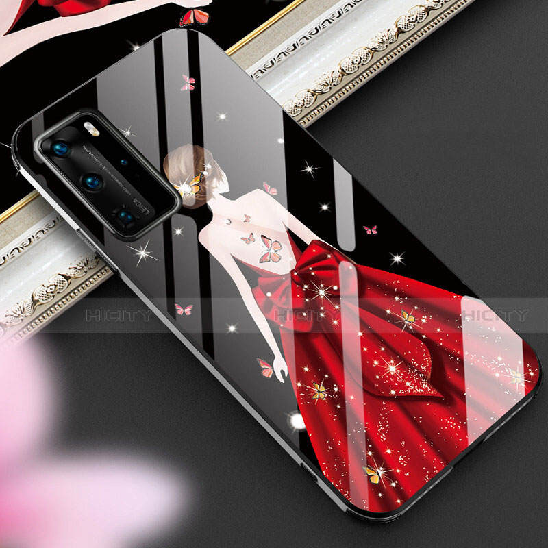 Coque Contour Silicone et Vitre Dos de Fille Miroir Etui Housse pour Huawei P40 Pro Plus