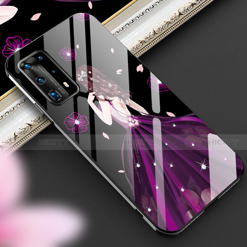 Coque Contour Silicone et Vitre Dos de Fille Miroir Etui Housse pour Huawei P40 Pro+ Plus Violet Plus