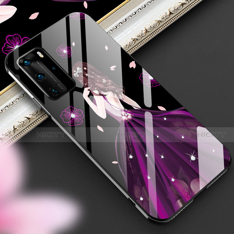 Coque Contour Silicone et Vitre Dos de Fille Miroir Etui Housse pour Huawei P40 Pro Violet Plus