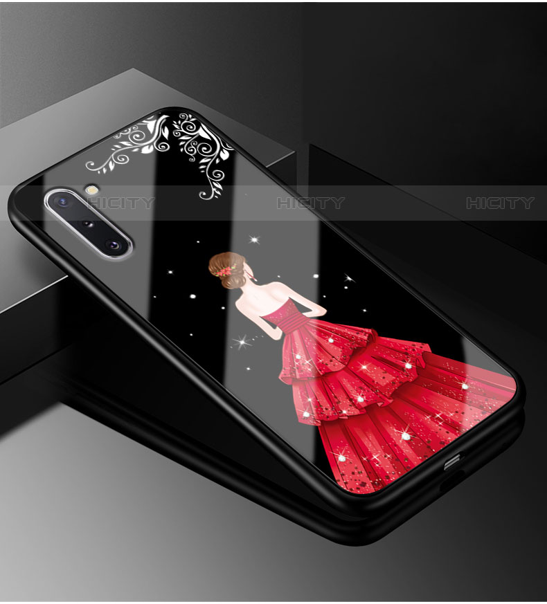 Coque Contour Silicone et Vitre Dos de Fille Miroir Etui Housse pour Samsung Galaxy Note 10 Plus 5G Rouge et Noir Plus