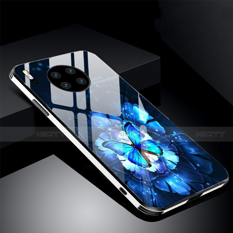 Coque Contour Silicone et Vitre Fleurs Miroir Etui Housse C01 pour Huawei Mate 30 Pro Bleu Plus