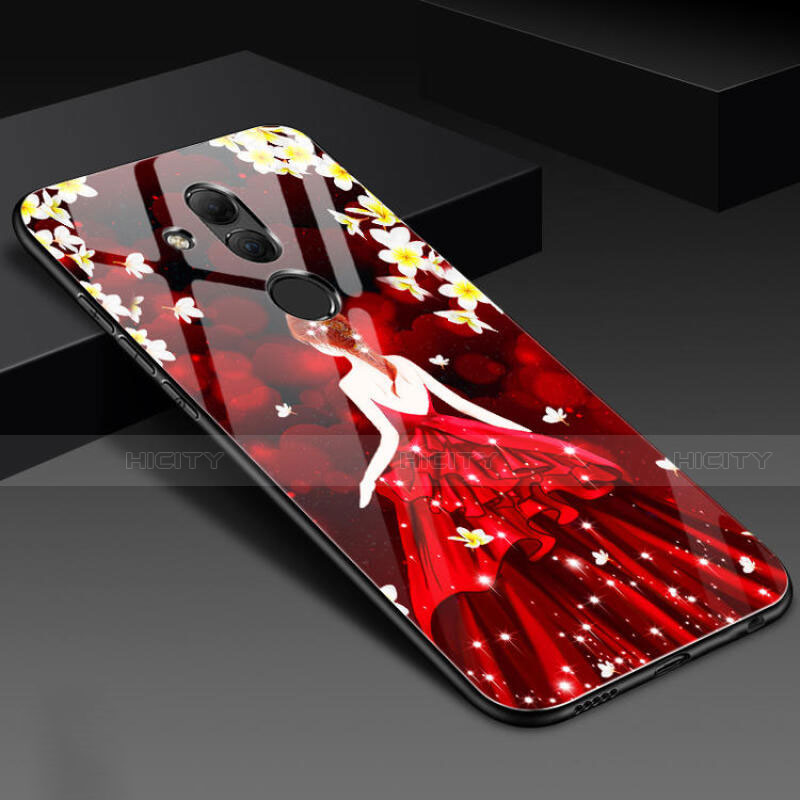 Coque Contour Silicone et Vitre Fleurs Miroir Etui Housse H02 pour Huawei Mate 20 Lite Rouge Plus