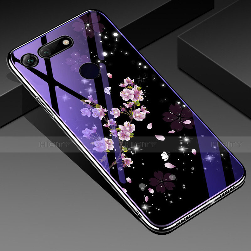 Coque Contour Silicone et Vitre Fleurs Miroir Etui Housse K01 pour Huawei Honor V20 Violet Plus