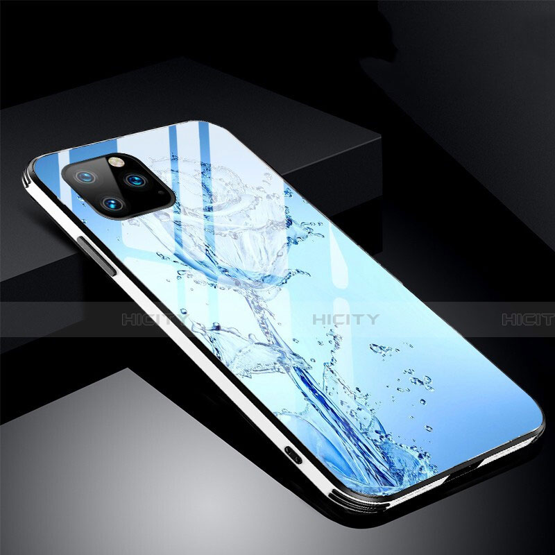 Coque Contour Silicone et Vitre Fleurs Miroir Etui Housse M01 pour Apple iPhone 11 Pro Bleu Ciel Plus