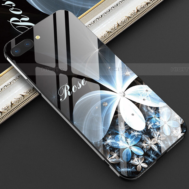 Coque Contour Silicone et Vitre Fleurs Miroir Etui Housse M03 pour Oppo RX17 Neo Plus