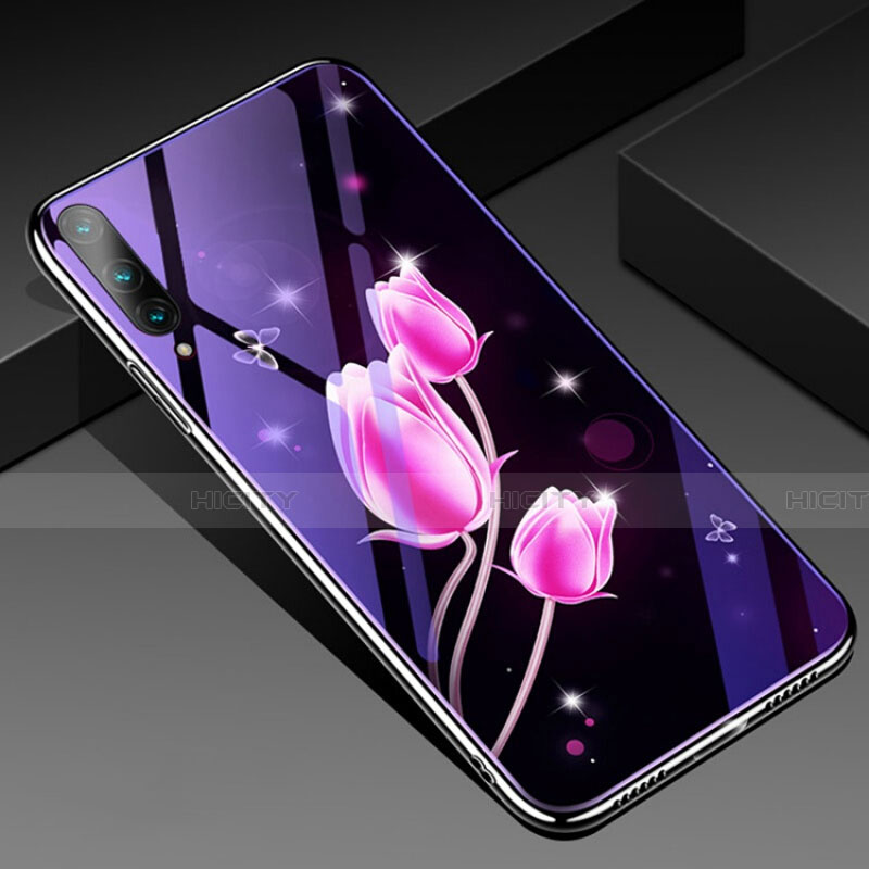 Coque Contour Silicone et Vitre Fleurs Miroir Etui Housse pour Huawei Honor 9X Pro Plus