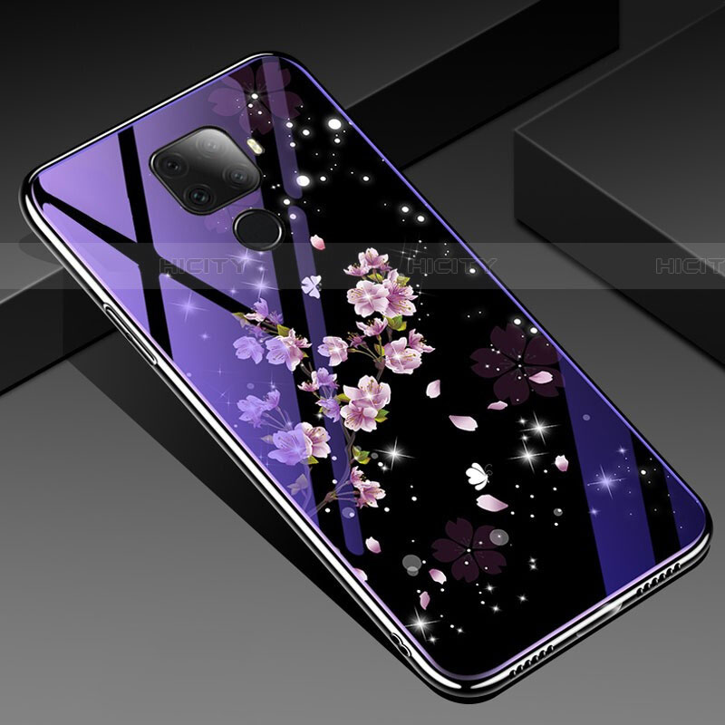 Coque Contour Silicone et Vitre Fleurs Miroir Etui Housse pour Huawei Nova 5i Pro Plus