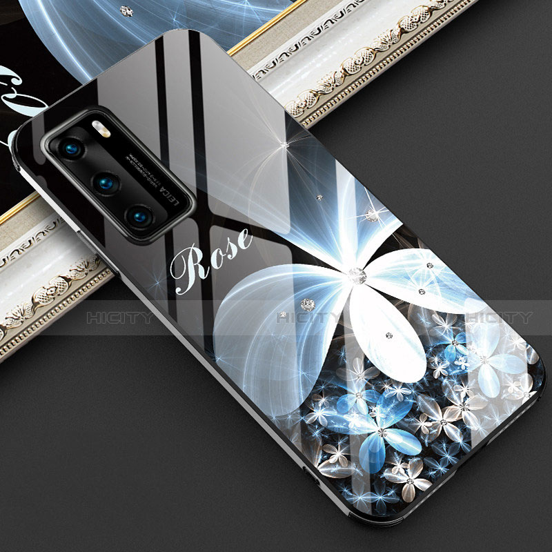 Coque Contour Silicone et Vitre Fleurs Miroir Etui Housse pour Huawei P40 Plus